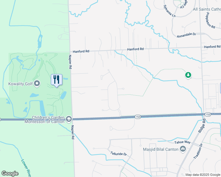 map of restaurants, bars, coffee shops, grocery stores, and more near 5949 Blackburn in Canton