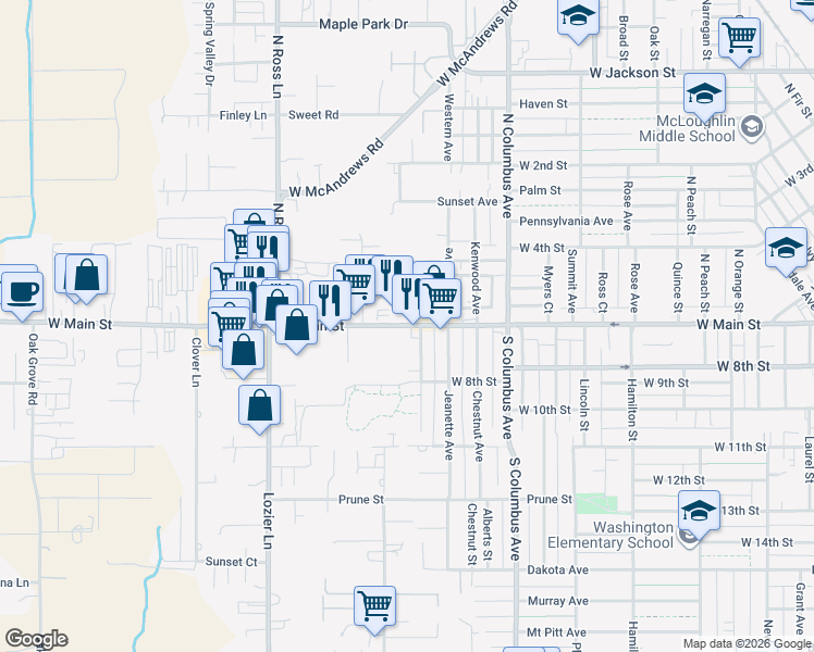 map of restaurants, bars, coffee shops, grocery stores, and more near West Main Street in Eagle Point