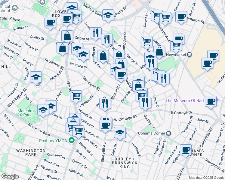 map of restaurants, bars, coffee shops, grocery stores, and more near 115 Winthrop Street in Boston