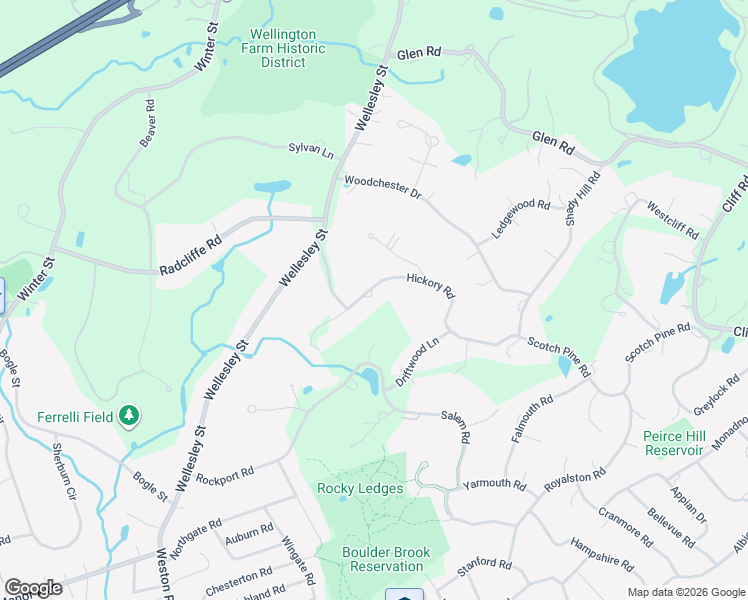 map of restaurants, bars, coffee shops, grocery stores, and more near 176 Hickory Road in Weston
