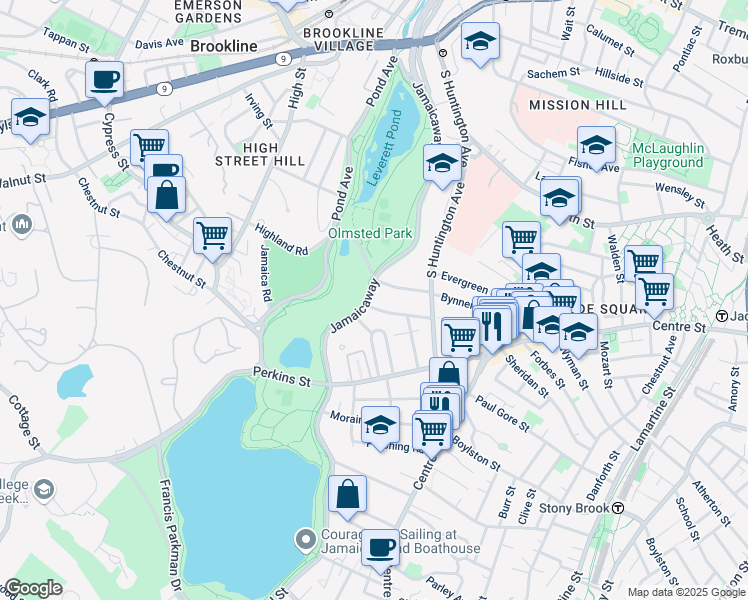 map of restaurants, bars, coffee shops, grocery stores, and more near 234 Jamaicaway in Boston