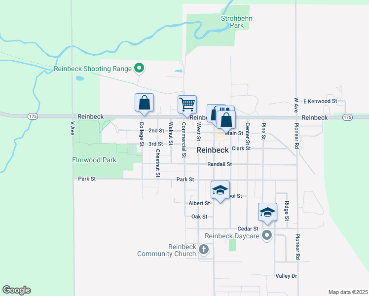 map of restaurants, bars, coffee shops, grocery stores, and more near 613 Clark St in Reinbeck
