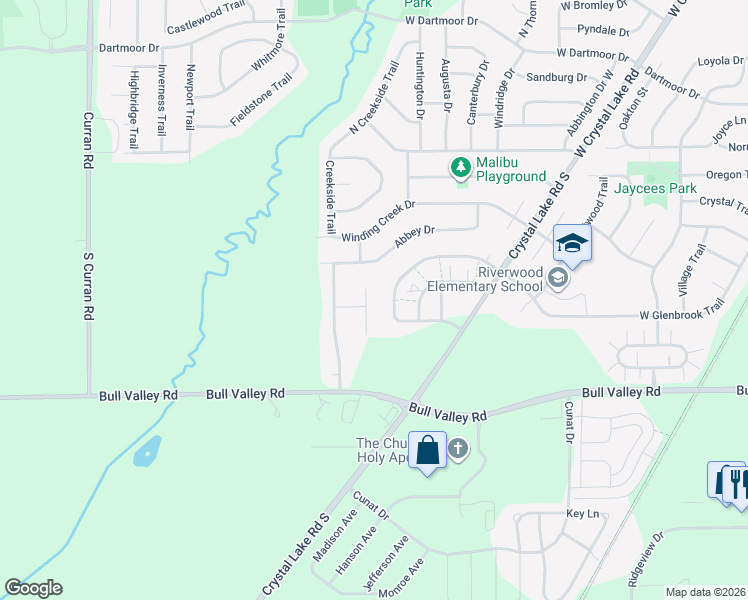 map of restaurants, bars, coffee shops, grocery stores, and more near 5420 Glenbrook Trail in McHenry
