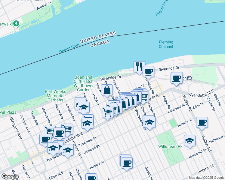 map of restaurants, bars, coffee shops, grocery stores, and more near 311 Lincoln Road in Windsor