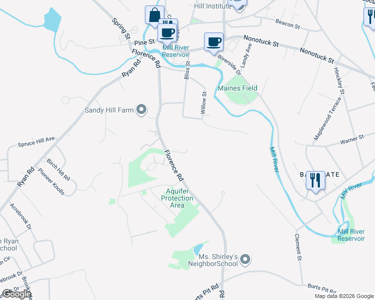 map of restaurants, bars, coffee shops, grocery stores, and more near 98 Florence Heights in Northampton