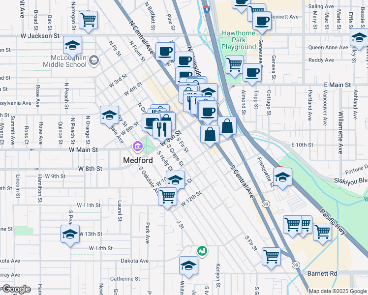 map of restaurants, bars, coffee shops, grocery stores, and more near 2 West 9th Street in Medford