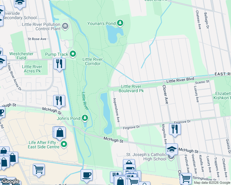 map of restaurants, bars, coffee shops, grocery stores, and more near in Windsor