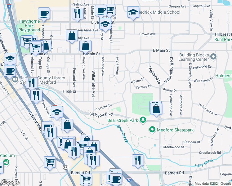 map of restaurants, bars, coffee shops, grocery stores, and more near 1413 Appleton Circle in Medford