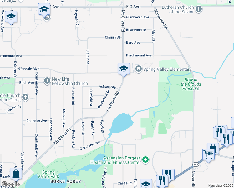 map of restaurants, bars, coffee shops, grocery stores, and more near 3318 Mount Olivet Road in Kalamazoo