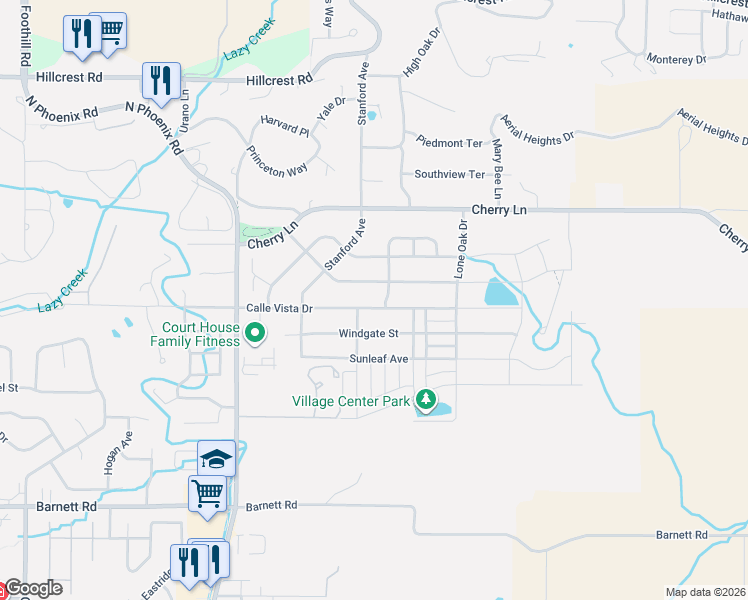 map of restaurants, bars, coffee shops, grocery stores, and more near 3763 Calle Vista Drive in Medford