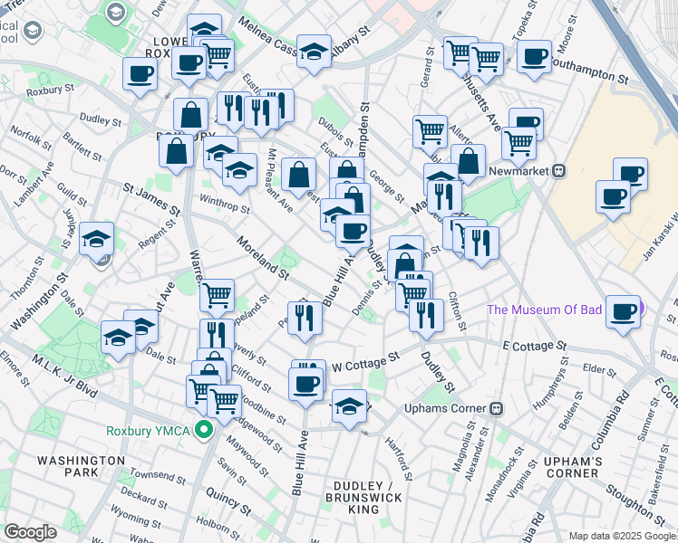 map of restaurants, bars, coffee shops, grocery stores, and more near in Boston