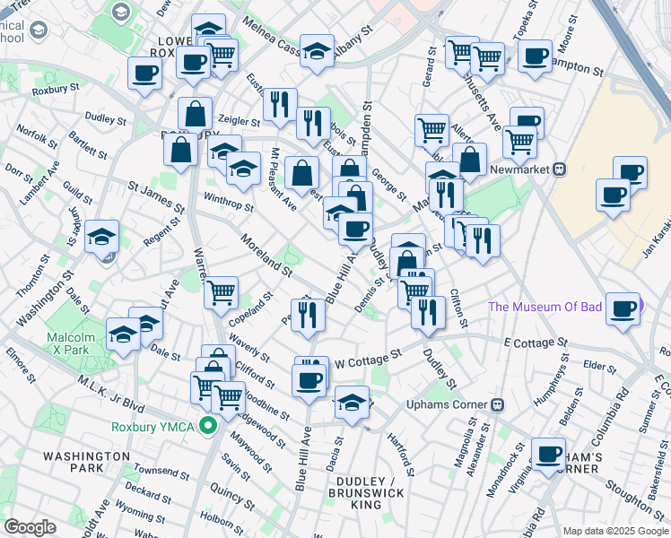 map of restaurants, bars, coffee shops, grocery stores, and more near in Boston