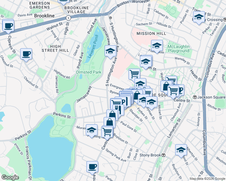 map of restaurants, bars, coffee shops, grocery stores, and more near in Boston