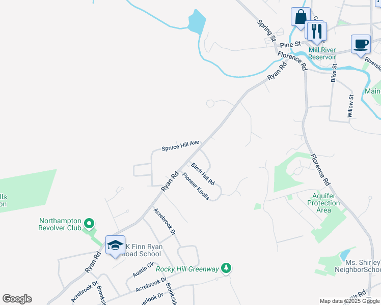 map of restaurants, bars, coffee shops, grocery stores, and more near 263 Ryan Road in Northampton