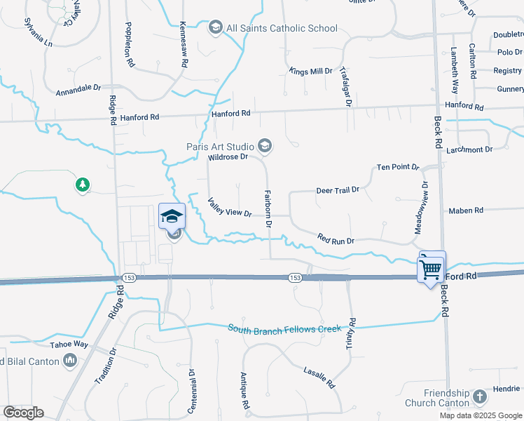 map of restaurants, bars, coffee shops, grocery stores, and more near 5885 Fairborn Drive in Canton