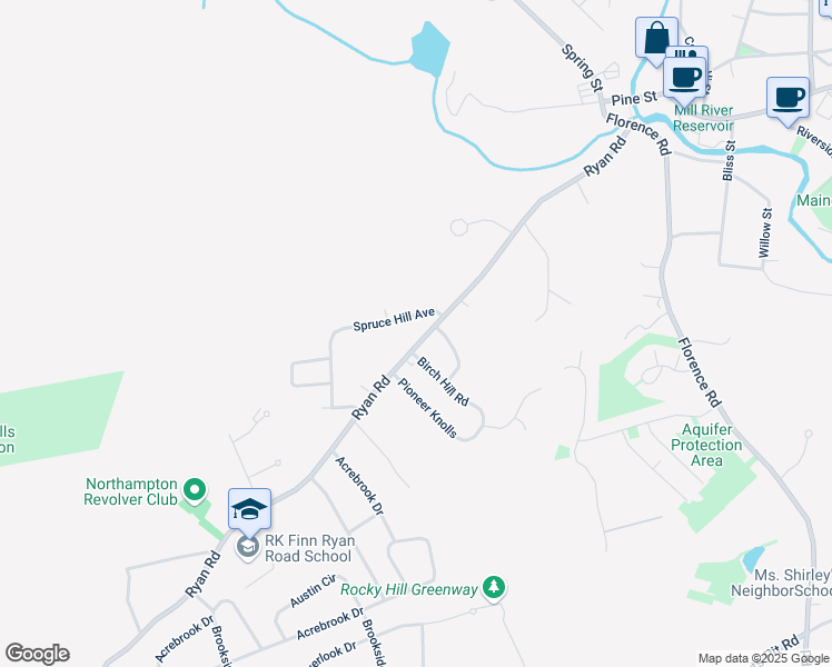 map of restaurants, bars, coffee shops, grocery stores, and more near 263 Ryan Rd in Northampton