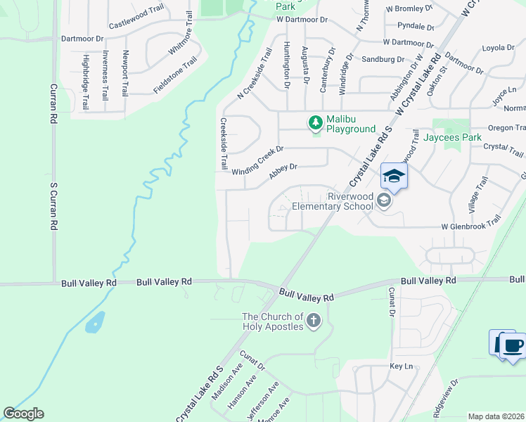 map of restaurants, bars, coffee shops, grocery stores, and more near 5420 Glenbrook Trail in McHenry
