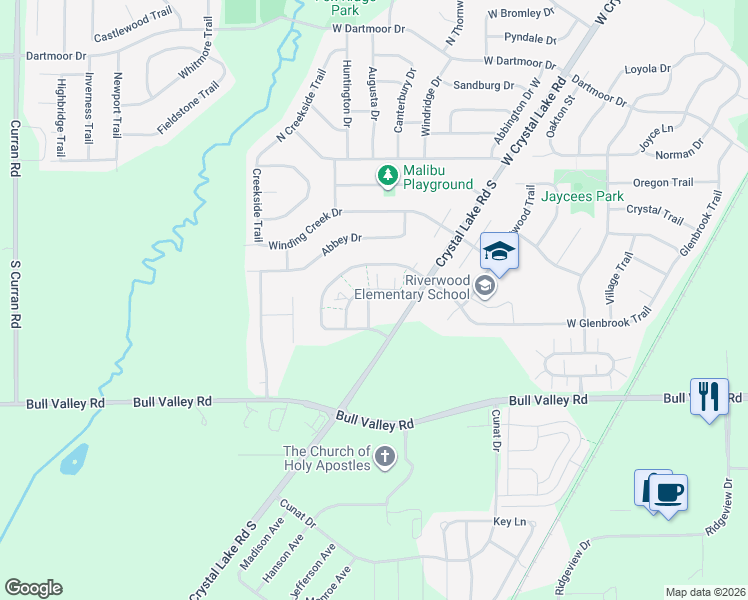 map of restaurants, bars, coffee shops, grocery stores, and more near 5227 Cobblers Crossing in McHenry