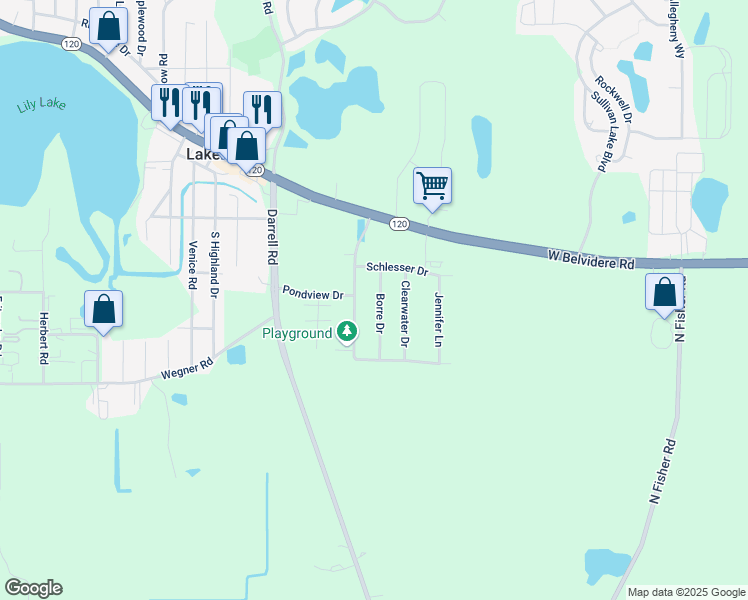 map of restaurants, bars, coffee shops, grocery stores, and more near 31684 Borre Drive in Lakemoor