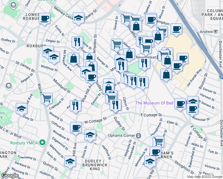 map of restaurants, bars, coffee shops, grocery stores, and more near 11A Langdon Street in Boston