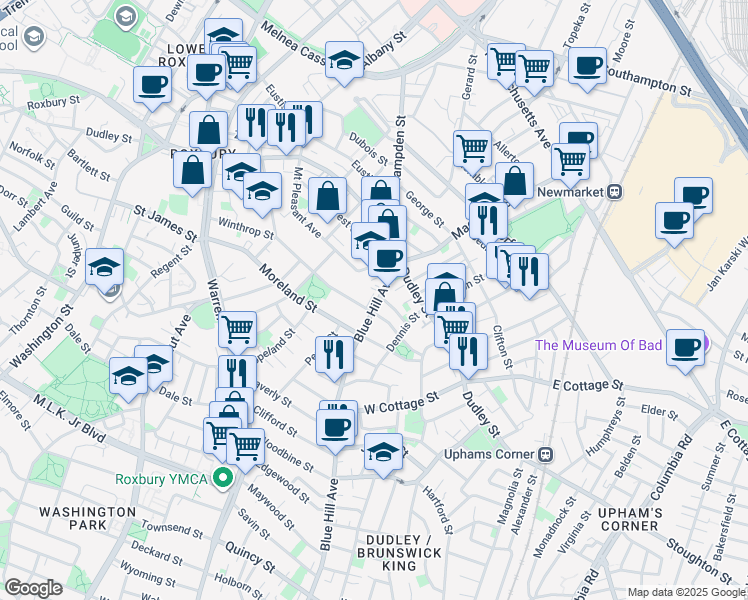map of restaurants, bars, coffee shops, grocery stores, and more near in Boston