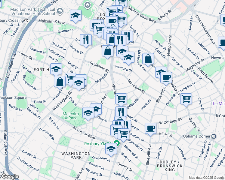 map of restaurants, bars, coffee shops, grocery stores, and more near 11 Walnut Avenue in Boston