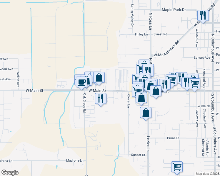 map of restaurants, bars, coffee shops, grocery stores, and more near 2636 W Main St in Medford