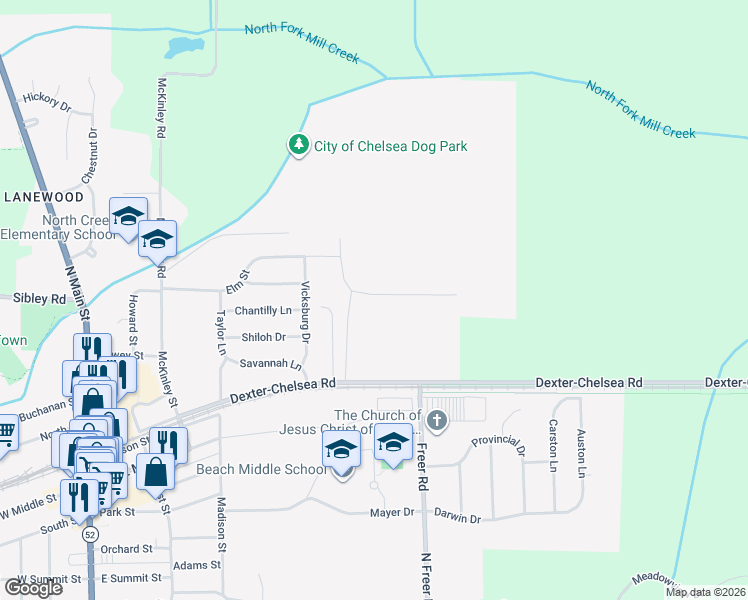 map of restaurants, bars, coffee shops, grocery stores, and more near 14200 Dexter Chelsea Road in Chelsea