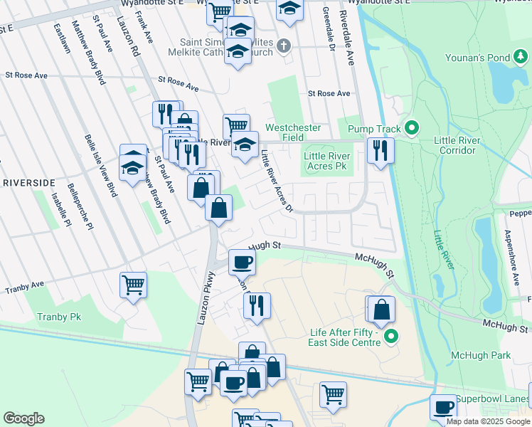 map of restaurants, bars, coffee shops, grocery stores, and more near 8436 Darlington Crescent in Windsor