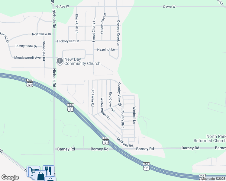 map of restaurants, bars, coffee shops, grocery stores, and more near 3323 Country View Road in Kalamazoo