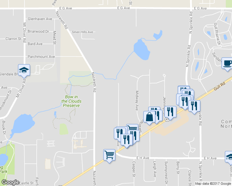 map of restaurants, bars, coffee shops, grocery stores, and more near 3325 Maple Avenue in Kalamazoo