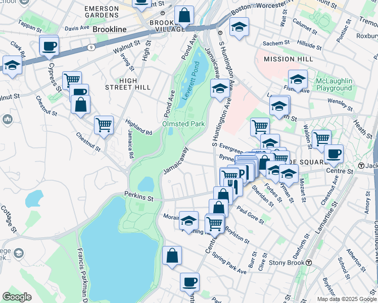 map of restaurants, bars, coffee shops, grocery stores, and more near 234 Jamaicaway in Boston