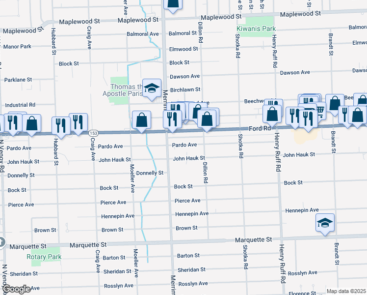 map of restaurants, bars, coffee shops, grocery stores, and more near 31257 Pardo Street in Garden City