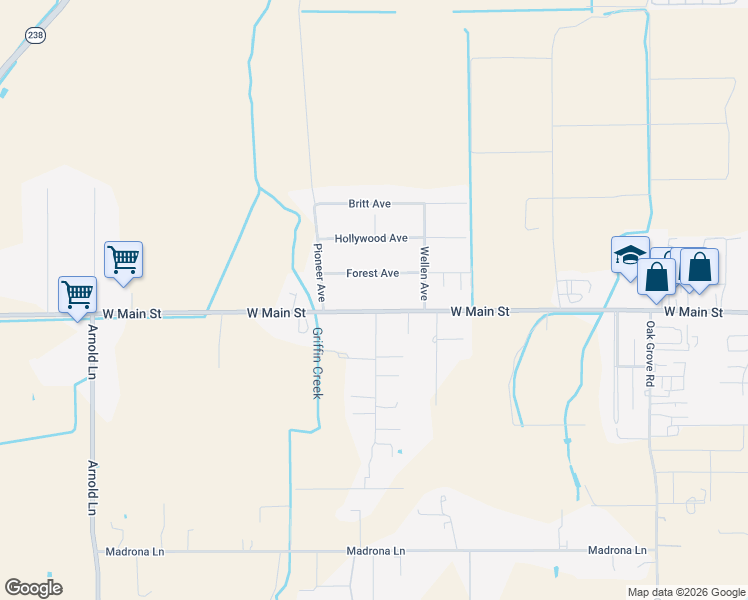 map of restaurants, bars, coffee shops, grocery stores, and more near 3390 West Main Street in Medford