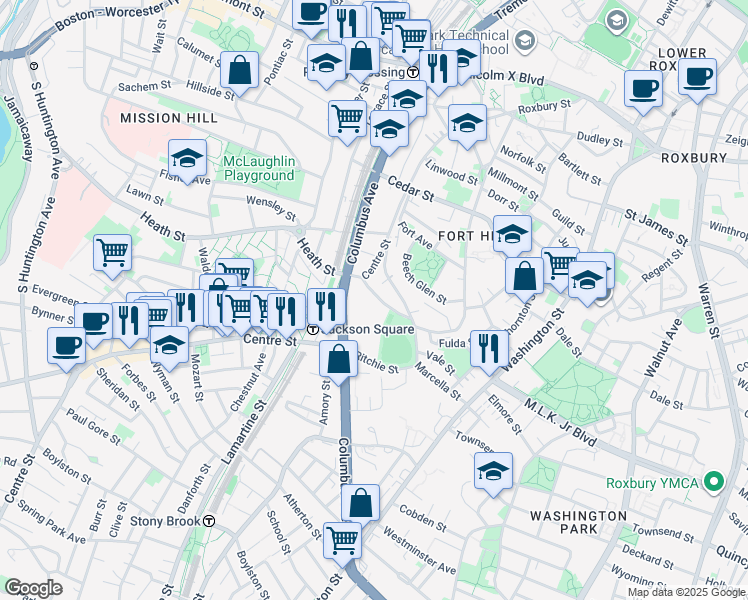 map of restaurants, bars, coffee shops, grocery stores, and more near 286 Highland Street in Boston