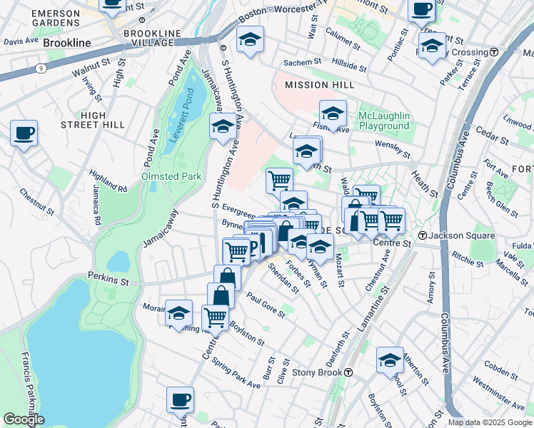 map of restaurants, bars, coffee shops, grocery stores, and more near in Boston
