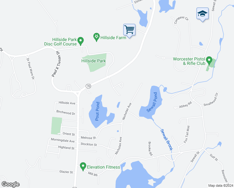 map of restaurants, bars, coffee shops, grocery stores, and more near 28 Brookside Avenue in Boylston