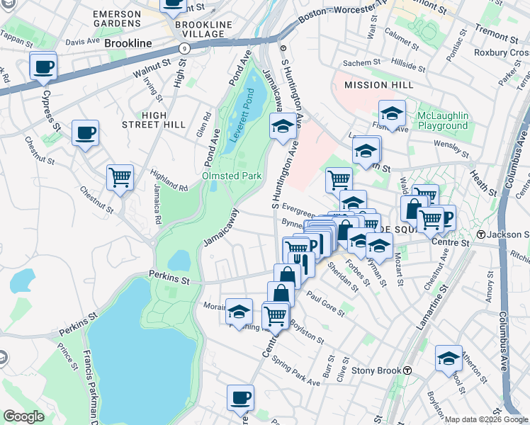 map of restaurants, bars, coffee shops, grocery stores, and more near 112 Bynner Street in Boston