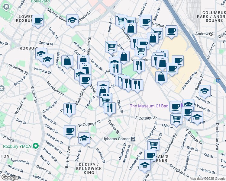map of restaurants, bars, coffee shops, grocery stores, and more near 48 Shirley Street in Boston