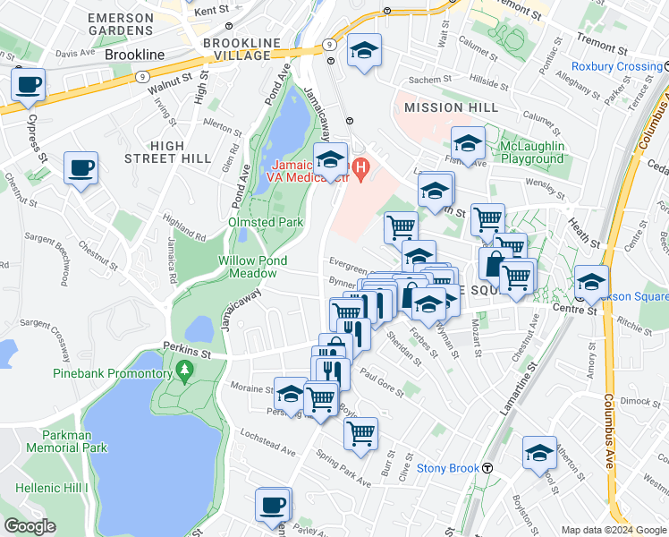 map of restaurants, bars, coffee shops, grocery stores, and more near in Boston