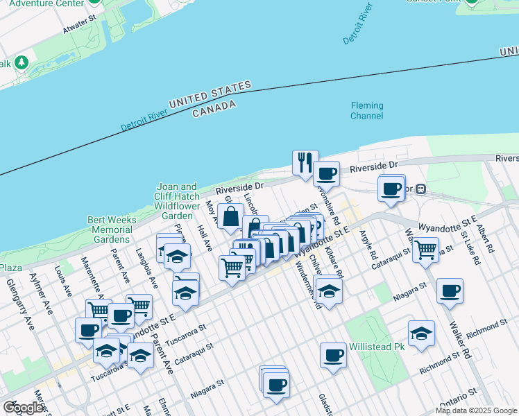 map of restaurants, bars, coffee shops, grocery stores, and more near 311 Lincoln Road in Windsor