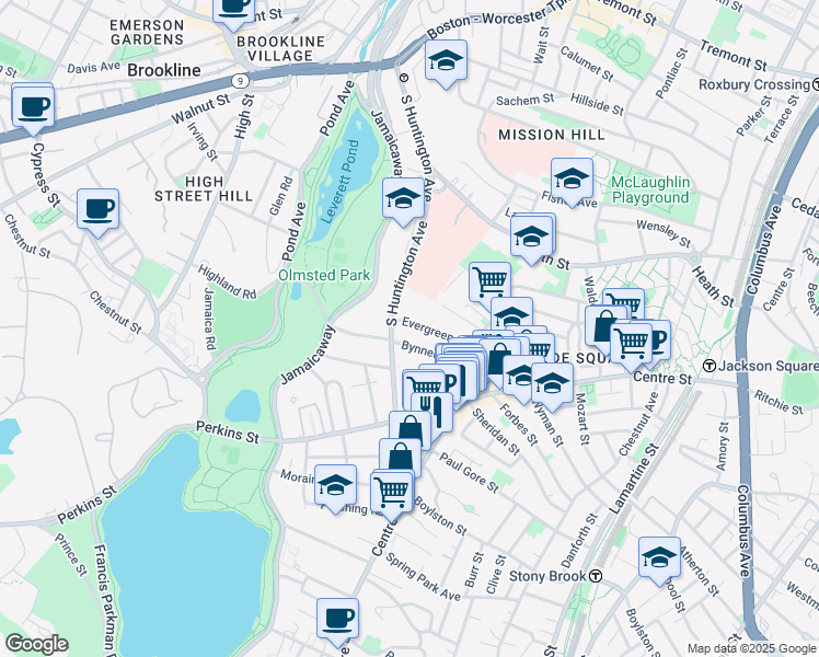 map of restaurants, bars, coffee shops, grocery stores, and more near in Boston