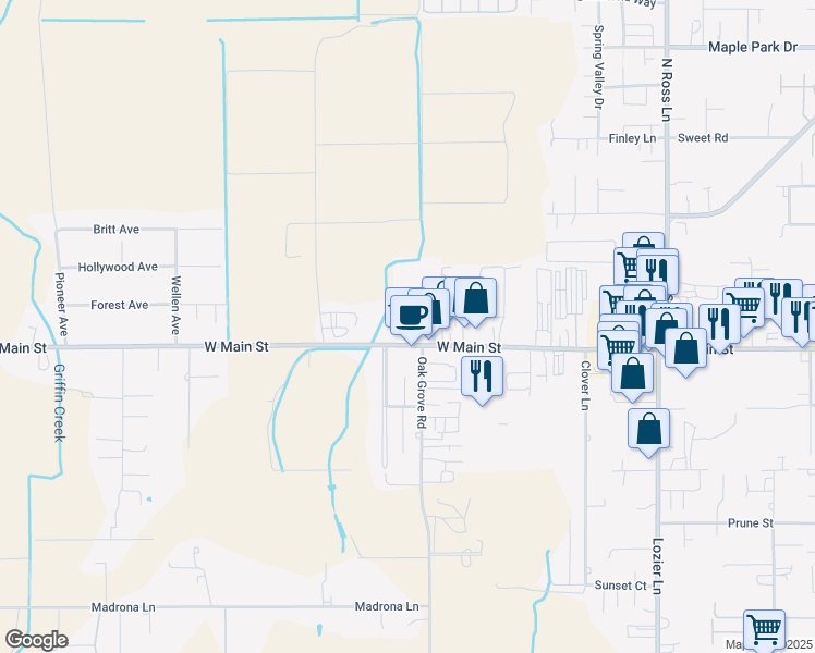 map of restaurants, bars, coffee shops, grocery stores, and more near 2838 West Main Street in Medford