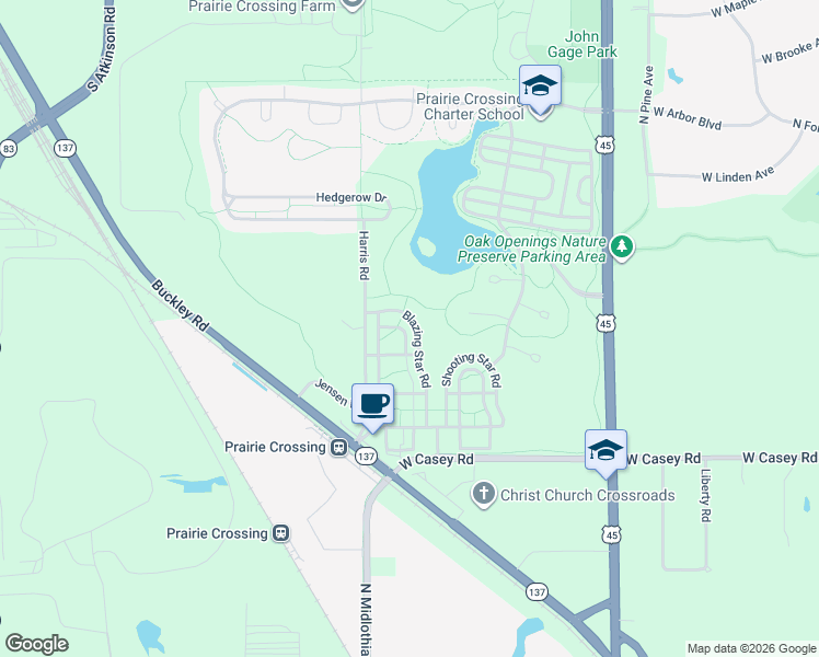 map of restaurants, bars, coffee shops, grocery stores, and more near 884 Blazing Star Road in Grayslake