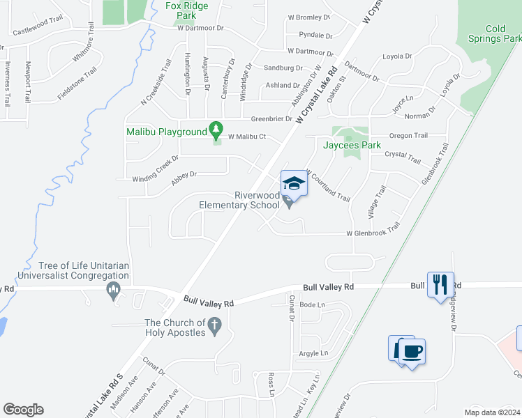 map of restaurants, bars, coffee shops, grocery stores, and more near 5008 West Glenbrook Trail in McHenry
