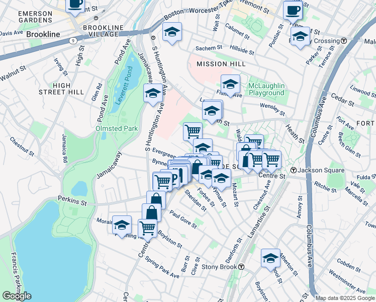map of restaurants, bars, coffee shops, grocery stores, and more near in Boston