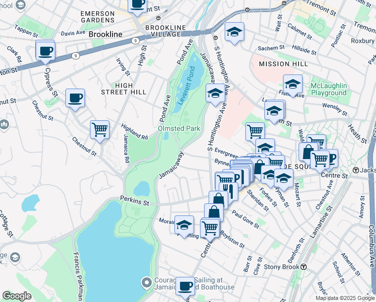 map of restaurants, bars, coffee shops, grocery stores, and more near 112 Bynner Street in Boston