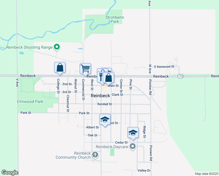 map of restaurants, bars, coffee shops, grocery stores, and more near 225 North Broad Street in Reinbeck