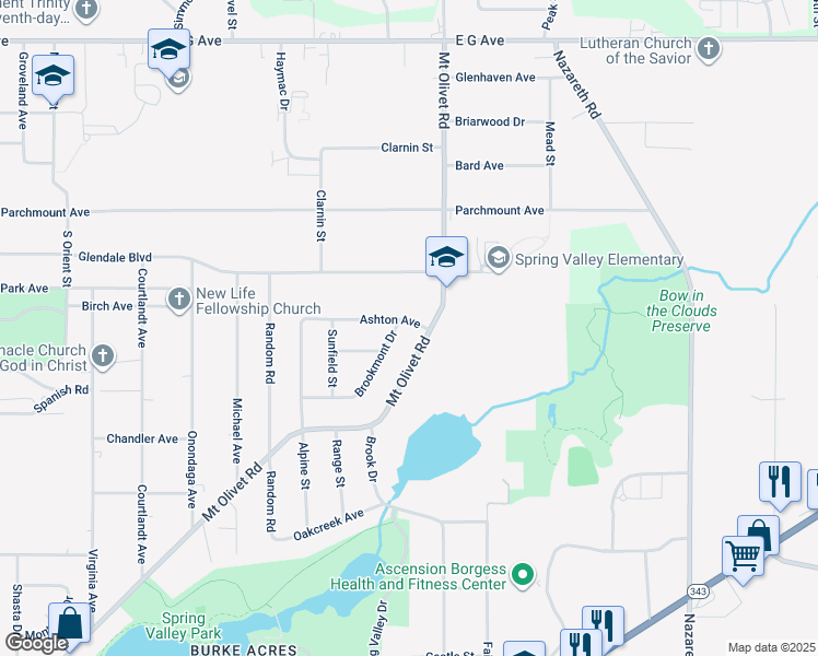 map of restaurants, bars, coffee shops, grocery stores, and more near 3318 Mount Olivet Road in Kalamazoo