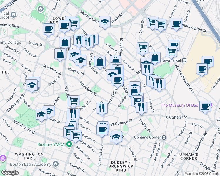 map of restaurants, bars, coffee shops, grocery stores, and more near in Boston